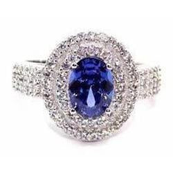 5.25 Ct Blue Tanzanite Halo Diamonds Ring White Gold 14K