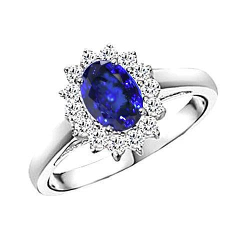 5.30 Carats Tanzanite Oval Diamonds Ring White Gold 14K New