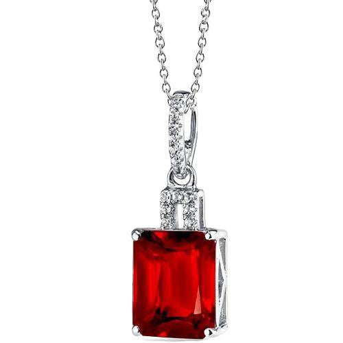 5.35 Ct. Ruby With Diamonds Pendant Necklace 14K White Gold