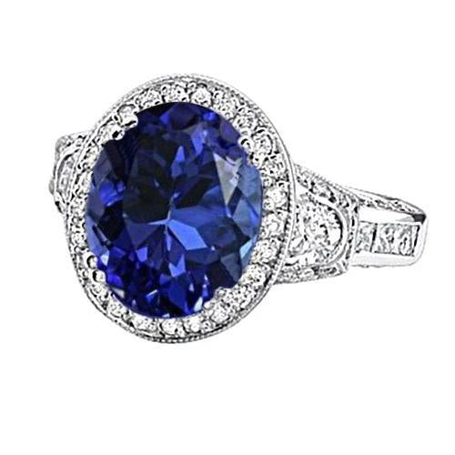 5.40 Carat Oval Tanzanite Diamond Engagament Ring Gold White 14K