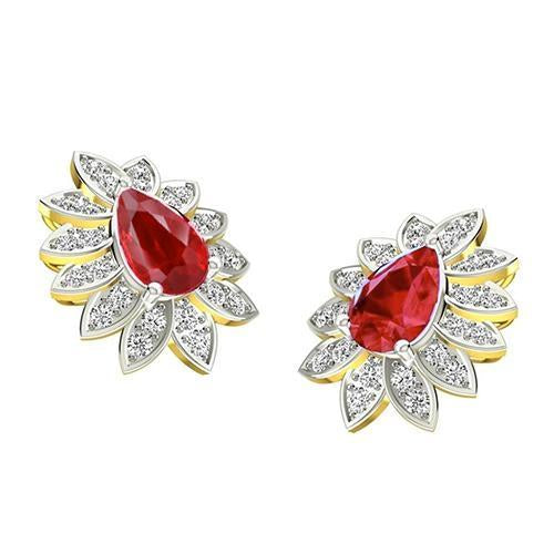 5.40 Carats Ruby And Diamonds Studs Earrings Yellow Gold 14K