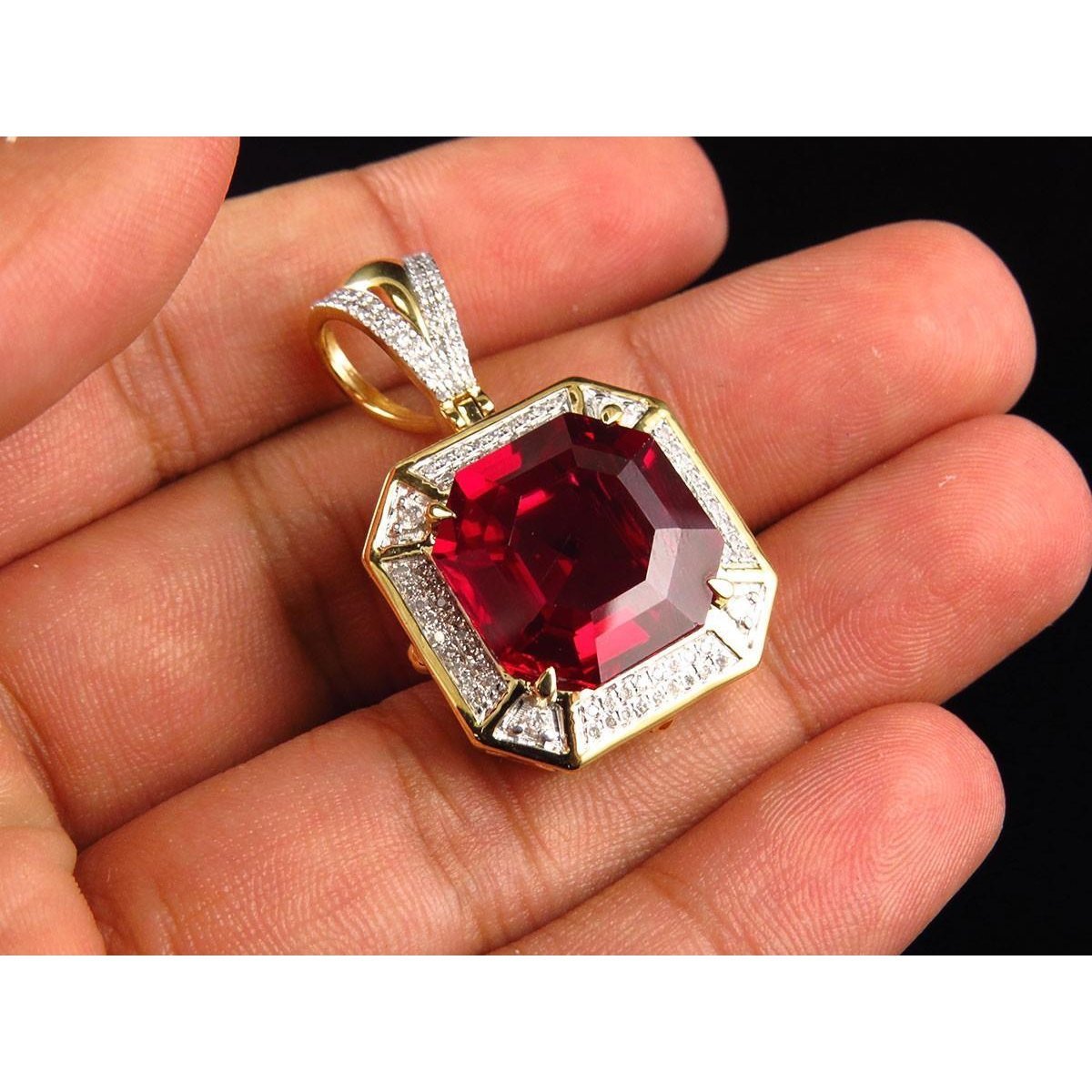 5.40 Ct Asscher Shape Red Ruby And Diamond Necklace Pendant