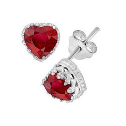 5.40 Ct Heart Cut Red Ruby With Diamond Stud Earring White Gold 14K
