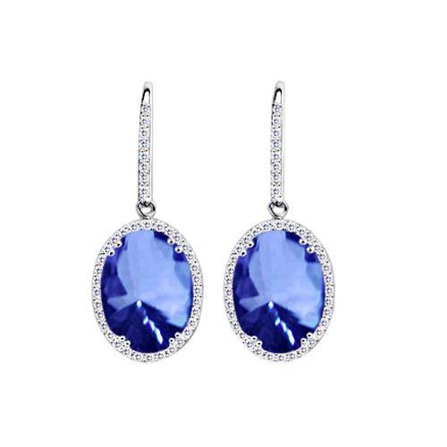 5.42 Carat Ceylon Sapphire Diamonds Dangle White Gold Earring New