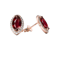 5.44 Carats Ruby And Natural Earth Mined Diamonds Women Studs Earrings Rose Gold 14K