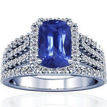 5.50 Carats Cushion & Round Ceylon Sapphire with Diamonds Ring WG 14K