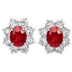 5.50 Carats Red Ruby With Diamonds Lady Studs Earrings White Gold 14K