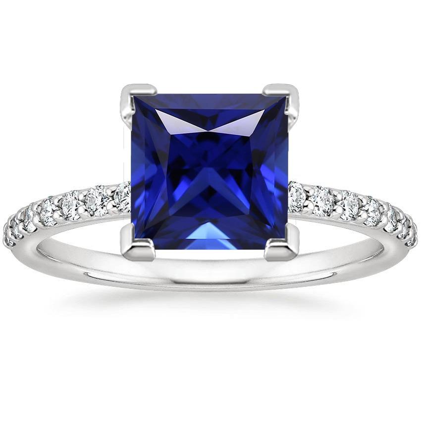 5.50 Carats Solitaire Princess Blue Sapphire With Accents Pave Setting