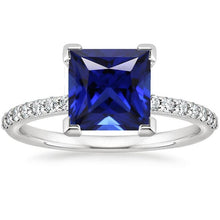 5.50 Carats Solitaire Princess Blue Sapphire With Accents Pave Setting