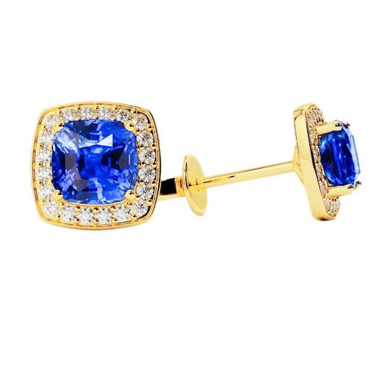 5.50 Ct Sri Lanka Sapphire Diamonds Studs Earrings Yellow Gold 14K