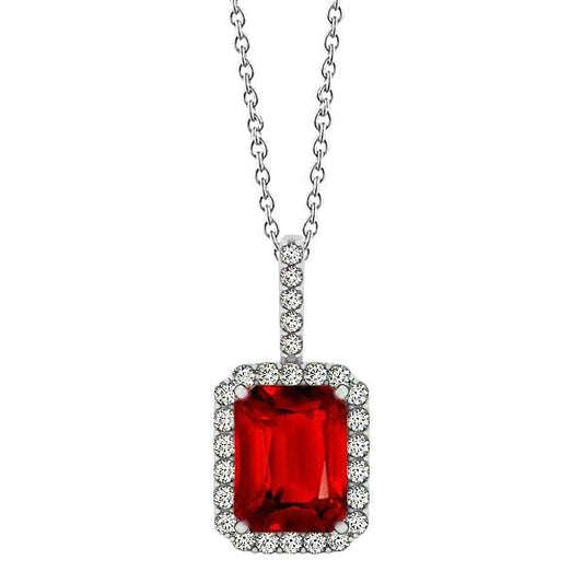 5.50 Ct. Emerald Cut Ruby & Diamond Pendant Necklace White Gold 14K