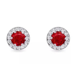 5.50 Ct. Round Red Ruby And Natural Earth Mined Diamonds Studs Earrings White Gold 14K
