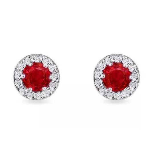 5.50 Ct. Round Red Ruby And Diamonds Studs Earrings White Gold 14K