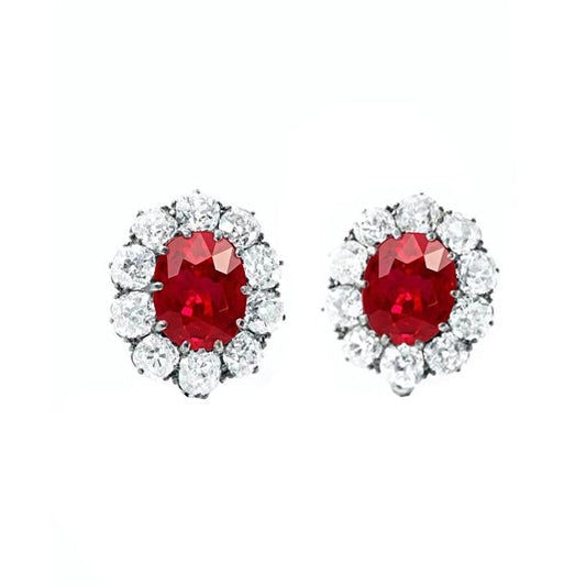 5.60 Carats Red Ruby And Diamond Stud Earring White Gold 14K