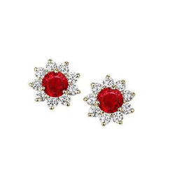 5.60 Carats Red Ruby With Natural Earth Mined Diamonds Studs Earrings Gold 14K