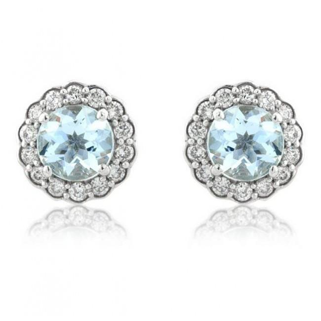 5.60 Carats Round Aquamarine With Diamonds Earrings White Gold 14K