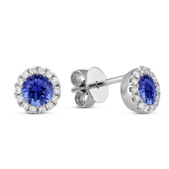 5.60 Carats Round Cut Tanzanite With Diamonds Studs Earrings