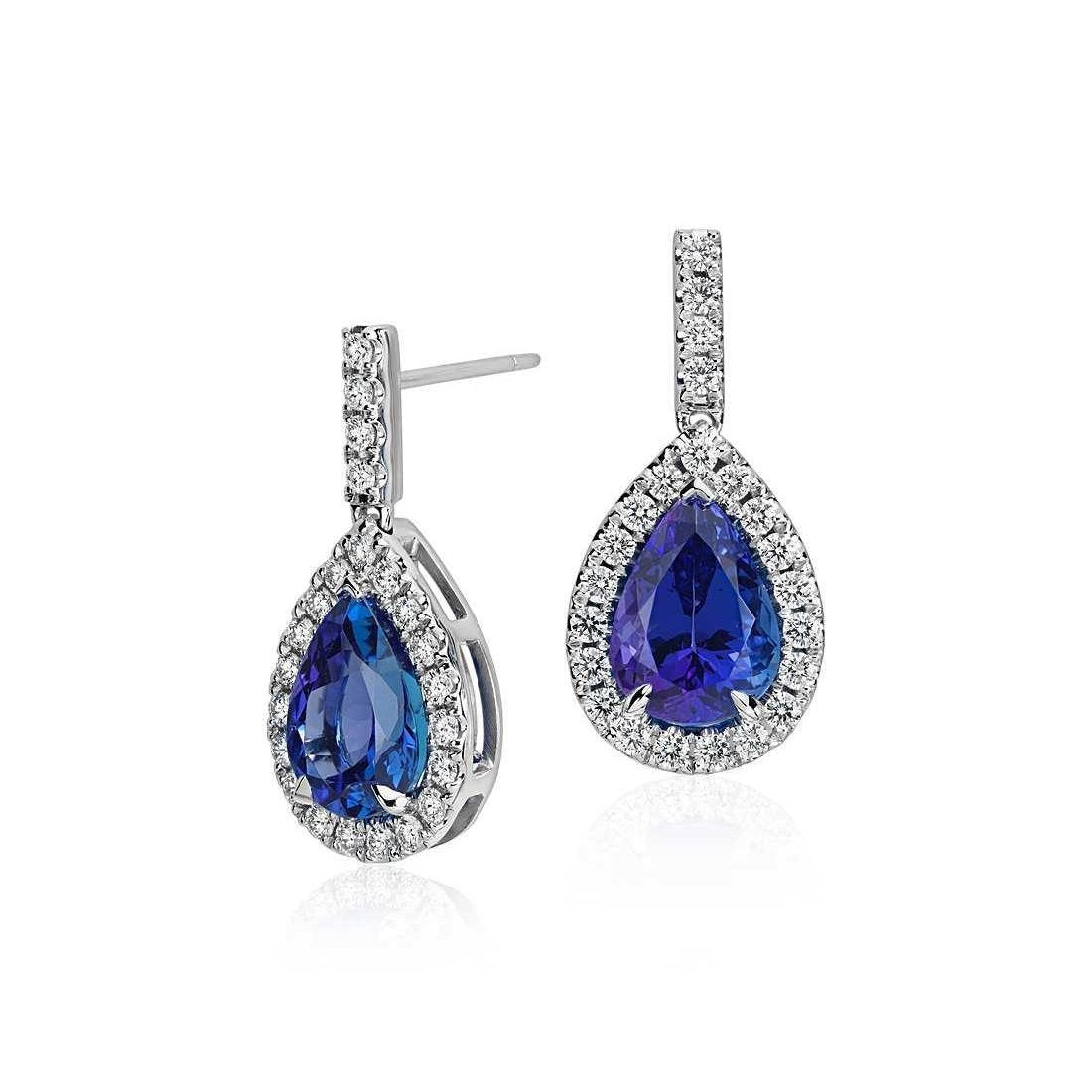 5.60 Ct Tanzanite With Diamonds Lady Dangle Earrings White Gold 14K