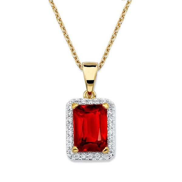5.65 Carats Radiant Ruby With Diamond Necklace Gold 14K