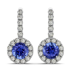 5.70 Carats Tanzanite And Natural Earth Mined Diamonds Lady Dangle Earrings 14K Gold