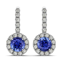 5.70 Carats Tanzanite And Diamonds Lady Dangle Earrings 14K Gold