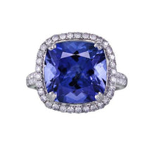 5.70 Ct Big Cushion Tanzanite & Round Diamond Ring White Gold 14K