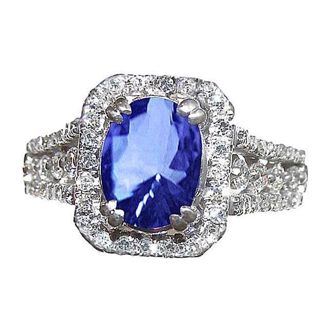 5.71 Ct. Oval Sri Lankan Sapphire & Round Diamonds White Gold 14K Ring