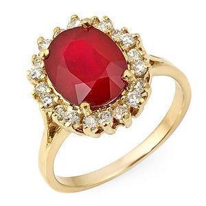 5.75 Carats Red Ruby And Diamonds Ring Yellow Gold 14K