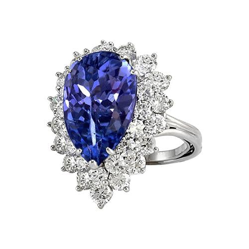 5.75 Ct Pear Tanzanite With Diamonds Ring White Gold