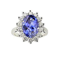 5.80 Ct Blue Tanzanite With White Diamonds Ring Gold