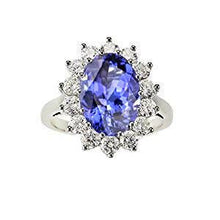 5.80 Ct Blue Tanzanite With White Diamonds Ring Gold