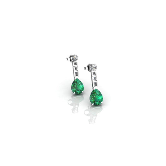 5.80 Ct Green Emerald And Diamond Earrings 14K White Gold