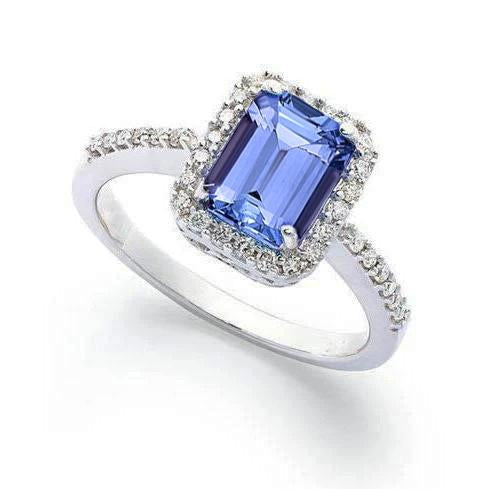 5.80 Ct Prong Set Tanzanite And Diamonds Ring 14K White Gold