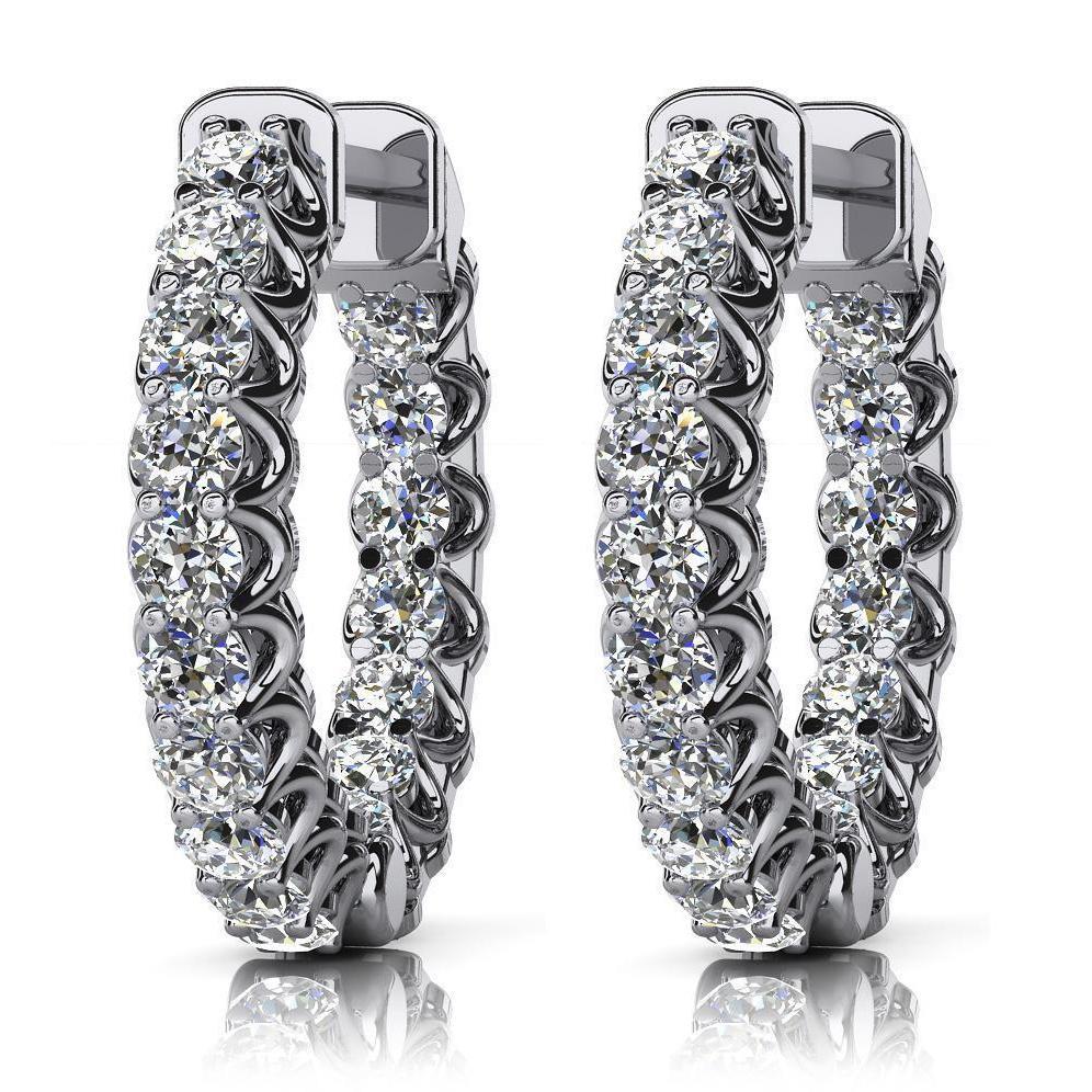 5.85 Carats Natural Diamond Women Hoop Earrings Gold White 14K