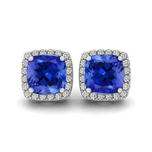 5.90 Carats Tanzanite And Diamonds Studs Earrings 14K White Gold