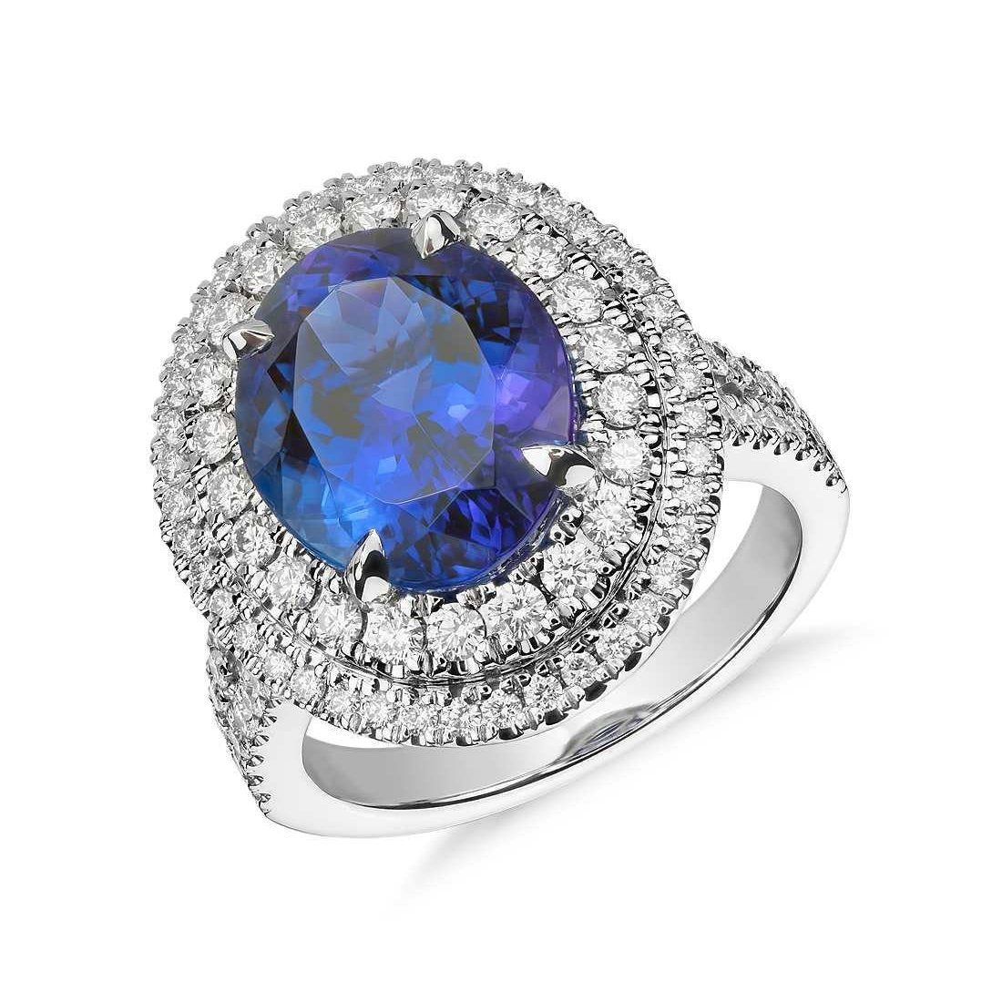 5.90 Ct Prong Set Natural Tanzanite With Diamonds Ring White Gold