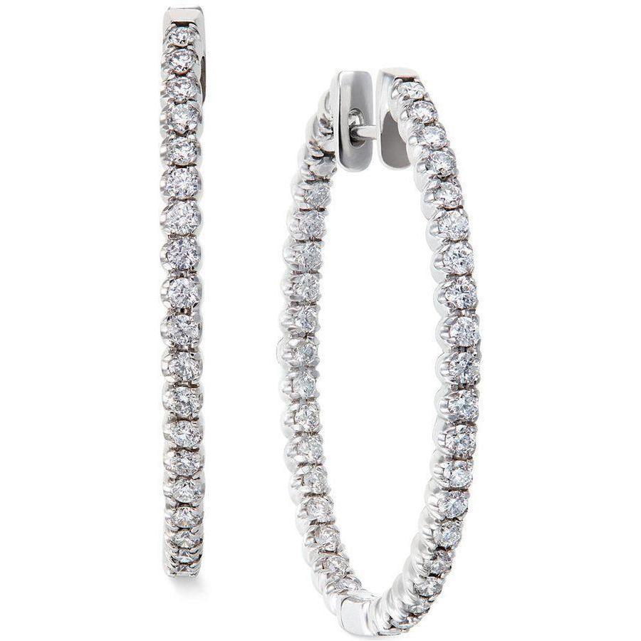 6.00 Carats Round Cut Diamonds Women Hoop Earrings White Gold 14K