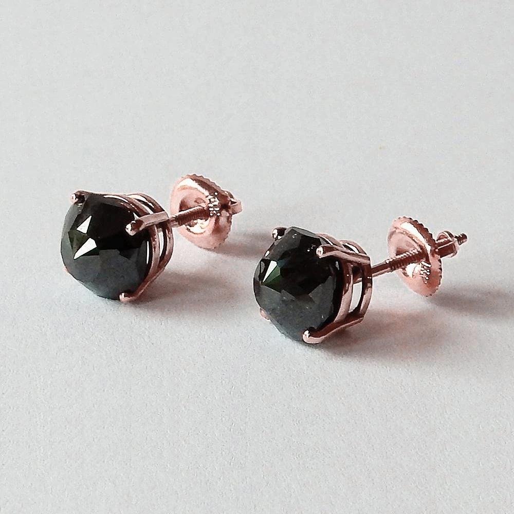 6 Carats Stud Earrings Cushion Diamond Black Eyeclean Rose Gold