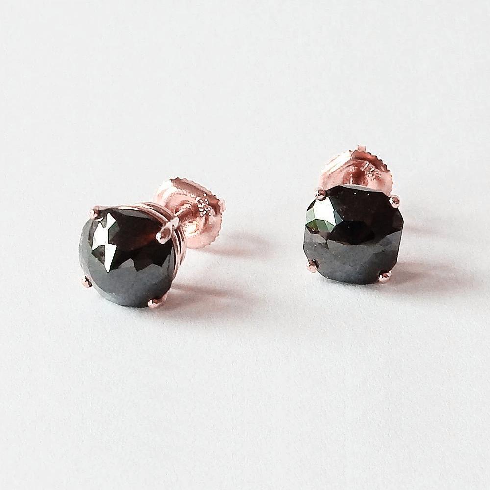 6 Carats Stud Earrings Cushion Diamond Black Eyeclean Rose Gold
