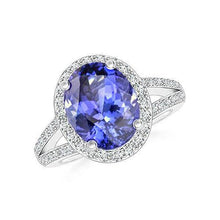 6 Ct Halo Tanzanite With Diamonds Ring White Gold 14K