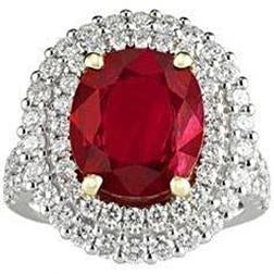 6 Ct Red Ruby With Diamonds Ring Prong Set Gold 14K