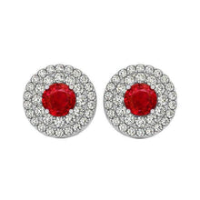 6 Ct Round Cut Ruby And Diamonds Studs Earrings Halo 14K White Gold
