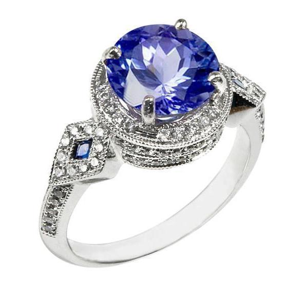 6 Ct Round Genuine Sri Lanka Sapphire And Diamonds White Gold 14K