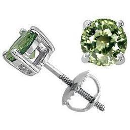 6 Ct Solitaire Round Green Sapphire Earring 14K White Gold
