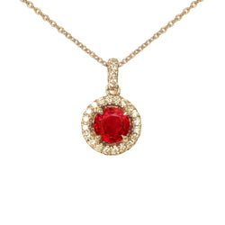 6.00 Carats Round Cut Ruby And Diamonds Pendant Necklace Yg 14K