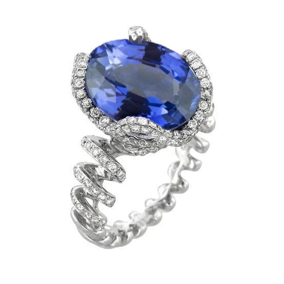 6.01 Carats Oval Ceylon Sapphire Diamonds Ring White Gold 14K