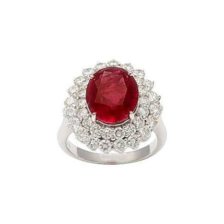 6.25 Ct Oval Cut Ruby With Diamonds Ring White Gold 14K