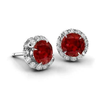 6.30 Ct. Ruby And Diamonds Women Studs Earrings White Gold