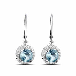 6.40 Carats Aquamarine And Diamond Dangle Earrings White Gold 14K
