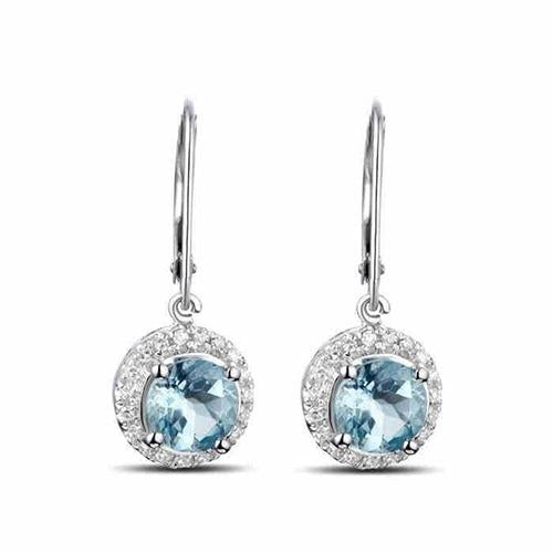 6.40 Carats Aquamarine And Diamond Dangle Earrings White Gold 14K